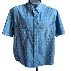 VAN HEUSEN 417 PREP SHIRT Mens LARGE TRUE VTG 80s ALL COTTON BLUE POLKA DOT